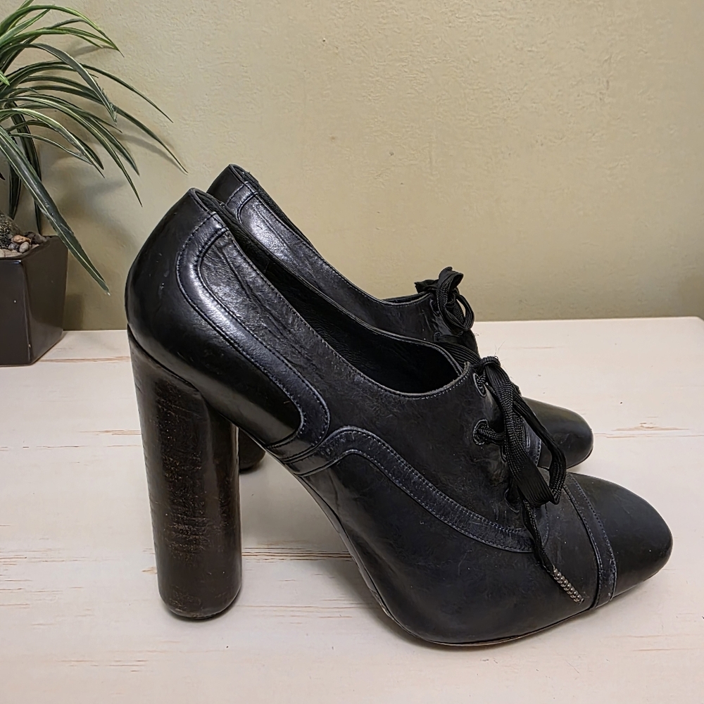 Marc Jacobs | Black Leather Oxford Heels Sz 36 1/2 - Picture 4 of 9
